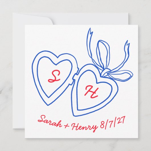 Whimsical Heart Locket Doodle Sketch Modern CUSTOM Save The Date (Voorkant)