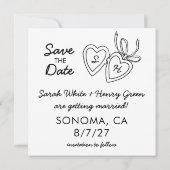 Whimsical Heart Locket Doodle Sketch Modern CUSTOM Save The Date (Achterkant)