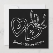 Whimsical Heart Locket Doodle Sketch Modern CUSTOM Save The Date (Voorkant)