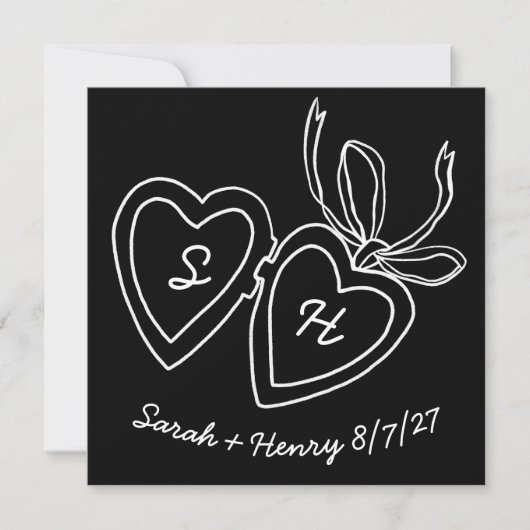 Whimsical Heart Locket Doodle Sketch Modern CUSTOM Save The Date (Voorkant)
