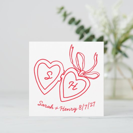 Whimsical Heart Locket Doodle Sketch Modern CUSTOM Save The Date (Staand voorkant)