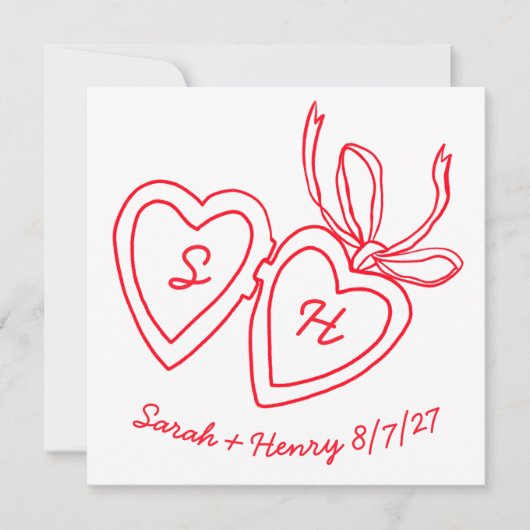 Whimsical Heart Locket Doodle Sketch Modern CUSTOM Save The Date (Voorkant)