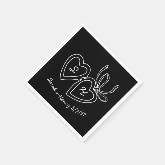 Whimsical Heart Locket Doodle Sketch Modern CUSTOM Servet (Hoek)