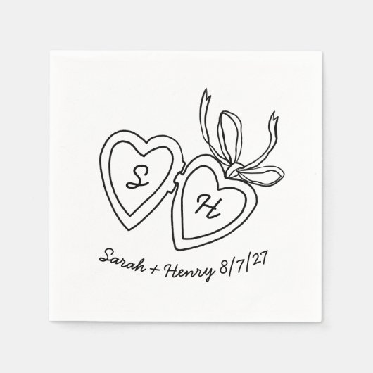 Whimsical Heart Locket Doodle Sketch Modern CUSTOM Servet (Voorkant)