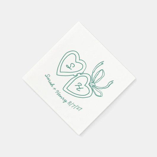 Whimsical Heart Locket Doodle Sketch Modern CUSTOM Servet (Hoek)