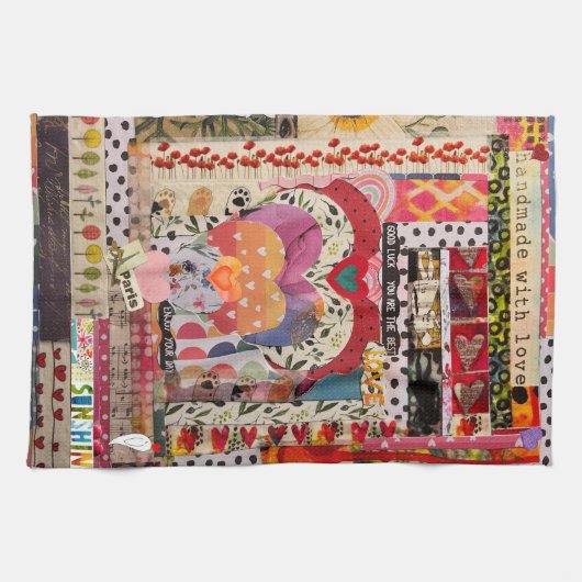 Whimsical Heart Paper Art Keukenhanddoek (Horizontaal)