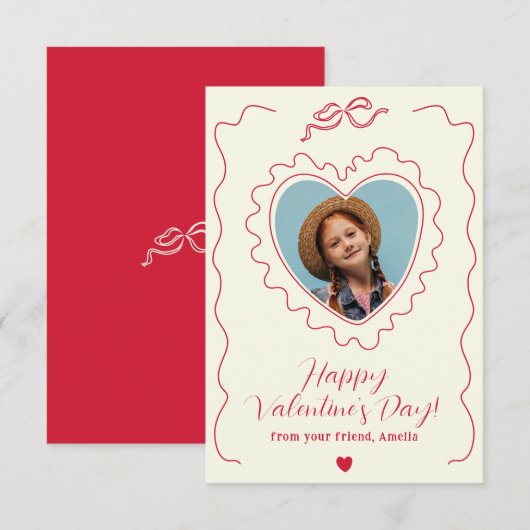 Whimsical Heart Photo Bow Frame Love Valentines Notitiekaartje (Voorkant / Achterkant)