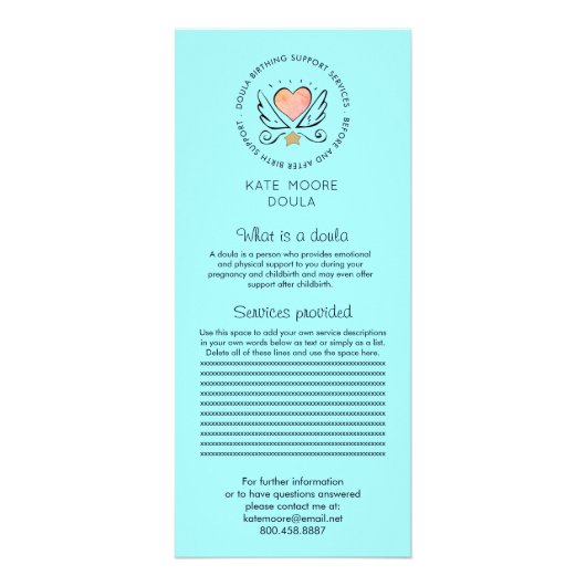 Whimsical Heart & Wings Doula of Verloskundige Die Reclamekaart (Voorkant)