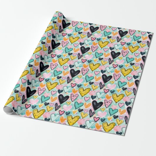 whimsical heart wrapping paper cadeaupapier (Uitgerold)