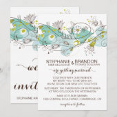 Whimsical Hearts and Flowers Wedding Invitations Kaart (Voorkant / Achterkant)
