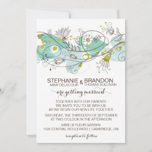 Whimsical Hearts and Flowers Wedding Invitations Kaart