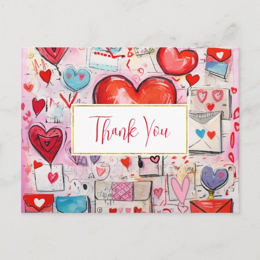 Whimsical Hearts and Love Letters Bedankt Briefkaart (Voorkant)