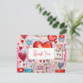 Whimsical Hearts and Love Letters Bedankt Briefkaart (Staand voorkant)