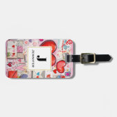 Whimsical Hearts and Love Letters Monogram Bagagelabel (Voorkant horizontaal)