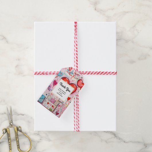 Whimsical Hearts and Love Letters Party Bedankt Cadeaulabel (Met Touw)