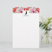 Whimsical Hearts and Love Letters Patroon Monogram Briefpapier (Staand voorkant)