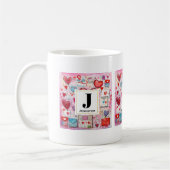 Whimsical Hearts and Love Letters Patroon Monogram Koffiemok (Links)