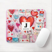 Whimsical Hearts and Love Letters Patroon Monogram Muismat (Met muis)