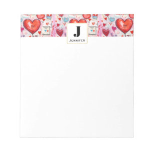 Whimsical Hearts and Love Letters Patroon Monogram Notitieblok