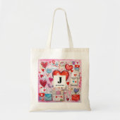 Whimsical Hearts and Love Letters Patroon Monogram Tote Bag (Voorkant)