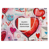 Whimsical Hearts and Love Letters Patroon Verjaard Groot Cadeauzakje (Voorkant)