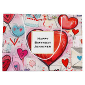 Whimsical Hearts and Love Letters Patroon Verjaard Groot Cadeauzakje (Achterkant)