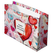 Whimsical Hearts and Love Letters Patroon Verjaard Groot Cadeauzakje (Voorkant Gekanteld)