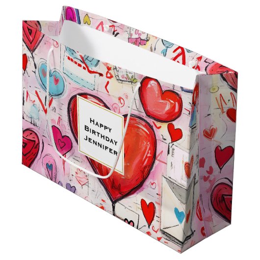 Whimsical Hearts and Love Letters Patroon Verjaard Groot Cadeauzakje (Voorkant Gekanteld)
