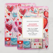 Whimsical Hearts and Love Letters Patroon Verjaard Kaart (Voorkant / Achterkant)