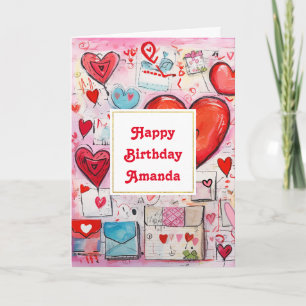 Whimsical Hearts and Love Letters Patroon Verjaard Kaart