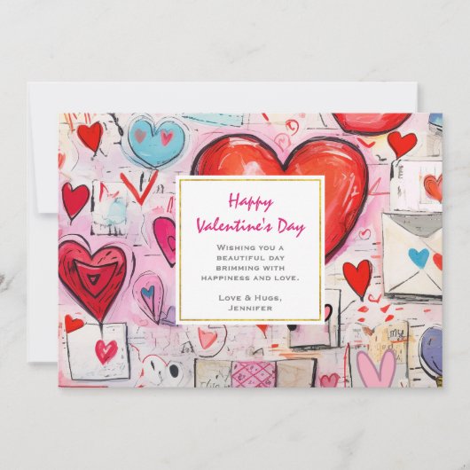 Whimsical Hearts and Love Letters Valentijnsdag Feestdagenkaart (Voorkant)