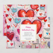 Whimsical Hearts and Love Letters Valentijnsdag Feestdagenkaart (Voorkant / Achterkant)
