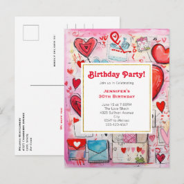 Whimsical Hearts and Love Letters Verjaardag Uitno Uitnodiging Briefkaart