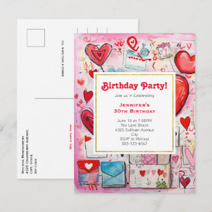 Whimsical Hearts and Love Letters Verjaardag Uitno Uitnodiging Briefkaart