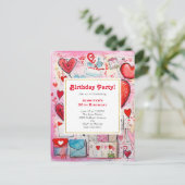 Whimsical Hearts and Love Letters Verjaardag Uitno Uitnodiging Briefkaart (Staand voorkant)