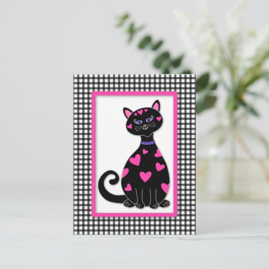 Whimsical Hearts Cat Briefkaart (Staand voorkant)