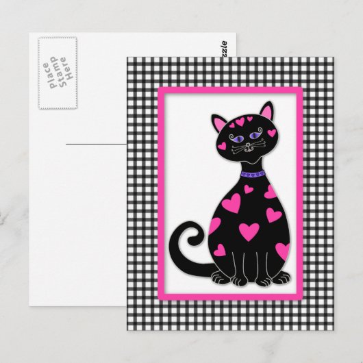 Whimsical Hearts Cat Briefkaart (Voorkant / Achterkant)