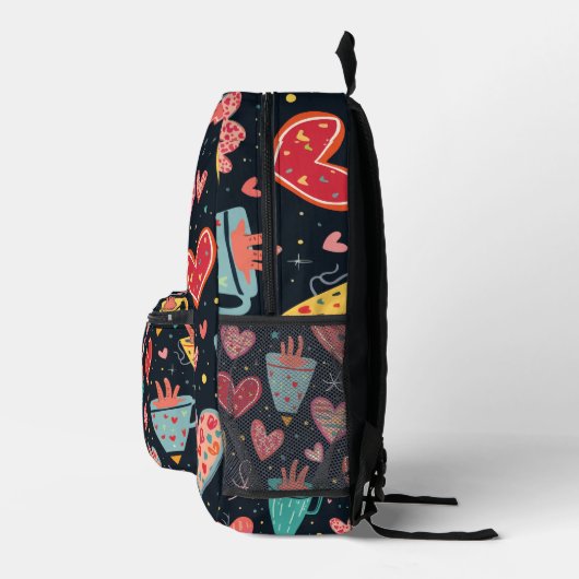 Whimsical Hearts en Coffee Cups Patroon Bedrukte Rugzak (Rechts)