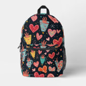 Whimsical Hearts en Coffee Cups Patroon Bedrukte Rugzak (Voorkant)