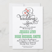 Whimsical Hearts Green Coral Invitation Kaart (Voorkant)