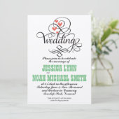  Whimsical Hearts Green Coral Invitation Kaart (Staand voorkant)