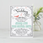  Whimsical Hearts Mint en Coral Invitation Kaart (Staand voorkant)