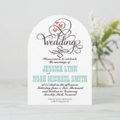  Whimsical Hearts Mint en Coral Invitation Kaart (Staand voorkant)