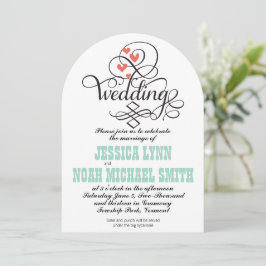  Whimsical Hearts Mint en Coral Invitation Kaart