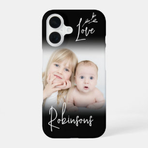 Whimsical Hearts Modern Script Liefde Zwart & Wit iPhone 16 Hoesje