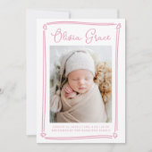 Whimsical Hearts Pink Photo Birth Aankondiging (Voorkant)