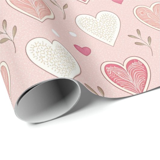 Whimsical Hearts Pink Valentijn Pattern Cadeaupapier (Rol Hoek)