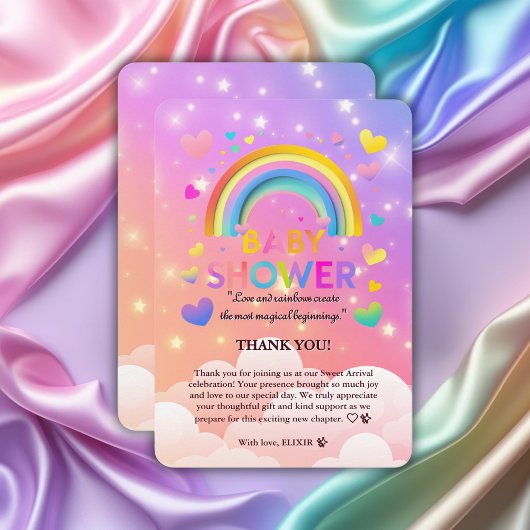 Whimsical Hearts & Rainbows Baby shower Bedankkaart