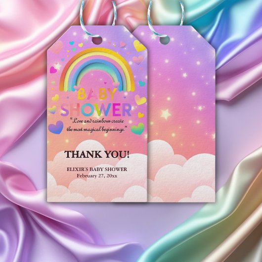 Whimsical Hearts & Rainbows Baby shower Cadeaulabel