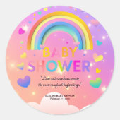 Whimsical Hearts & Rainbows Baby shower Ronde Sticker (Voorkant)
